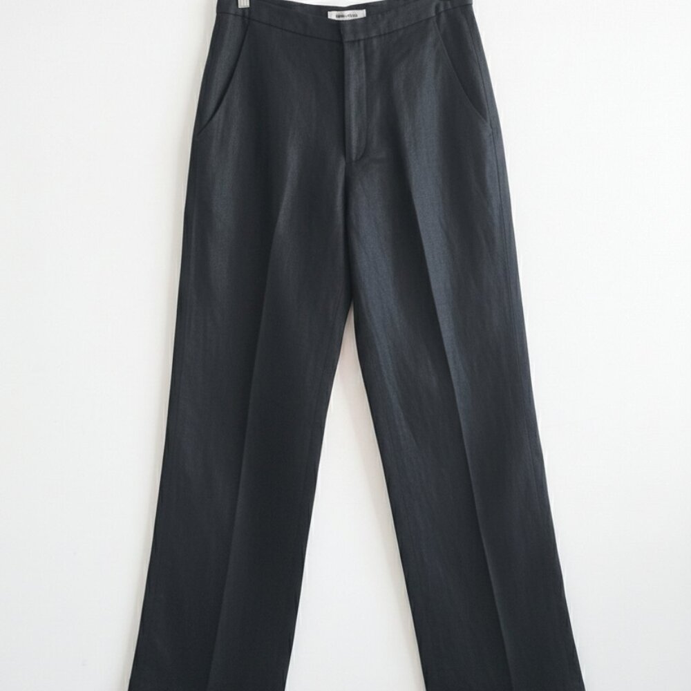 Helmut Lang Black Ramie Straight-Leg Pants | Size 2 | 34” Inseam